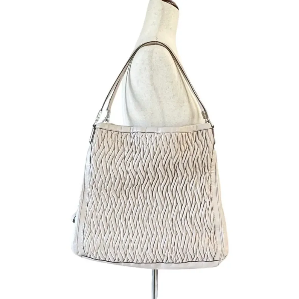 COACH Madison Phoebe Gathered Twist Leather Shoulder Bag Taupe/Beige 25260